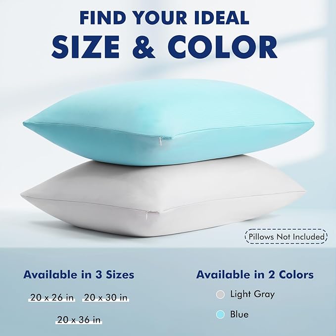 Elegear Cooling Pillow Cases for Hot Sleepers, Clean Fabric Silver Infused Cooling Pillowcase Q-Max>0.5, Soft Pillow Cases for Hair & Skin, Zipper Pillow Cases Set of 2 Blue (King, 20'' x 36'')