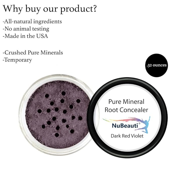 Root Concealer Touch Up Powder | All-Natural Crushed Minerals Without Brush | Fast and Easy Total Gray Hair Cover up For Black | Brown | Auburn and Blonde Hair .30 ounce (No Brush, Dark Red Violet)