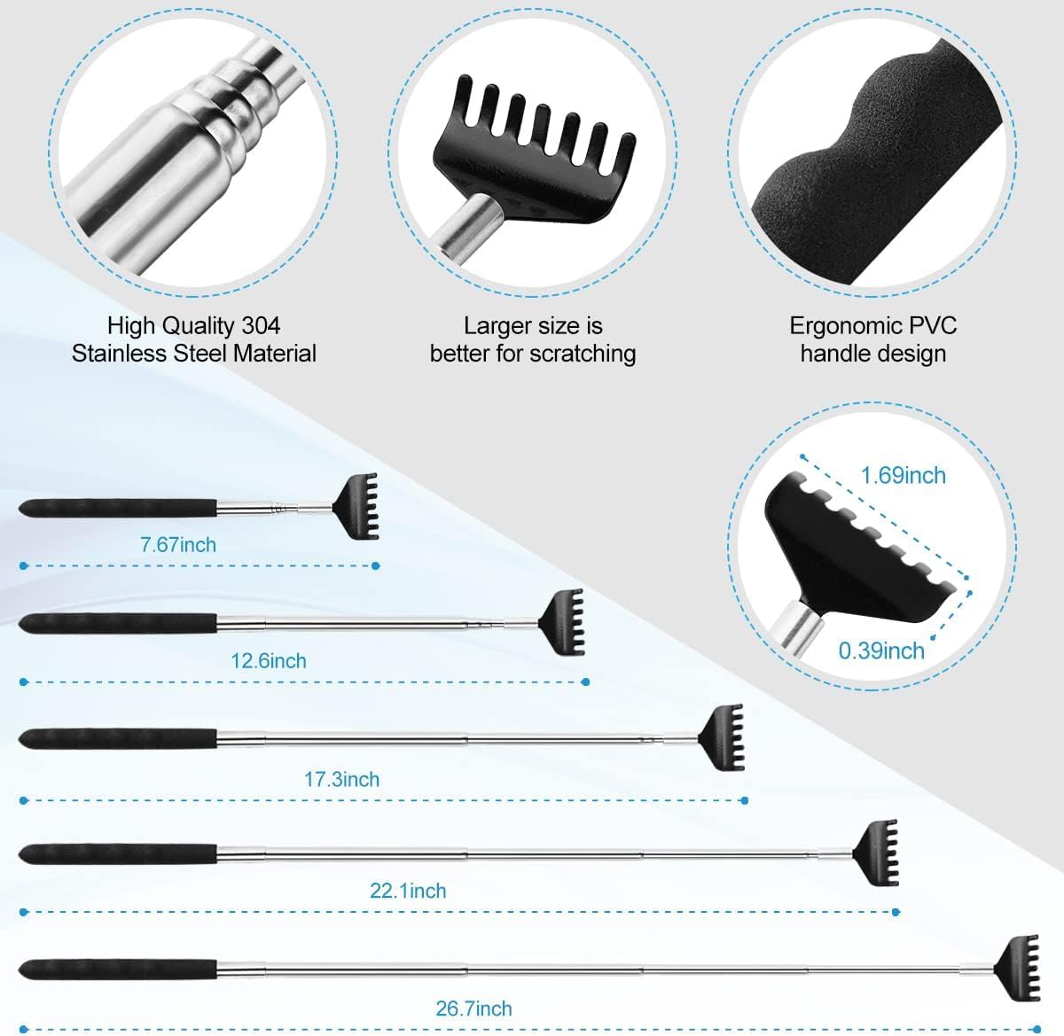 4-Piece Extendable Back Scratcher Set with Rubber Handles