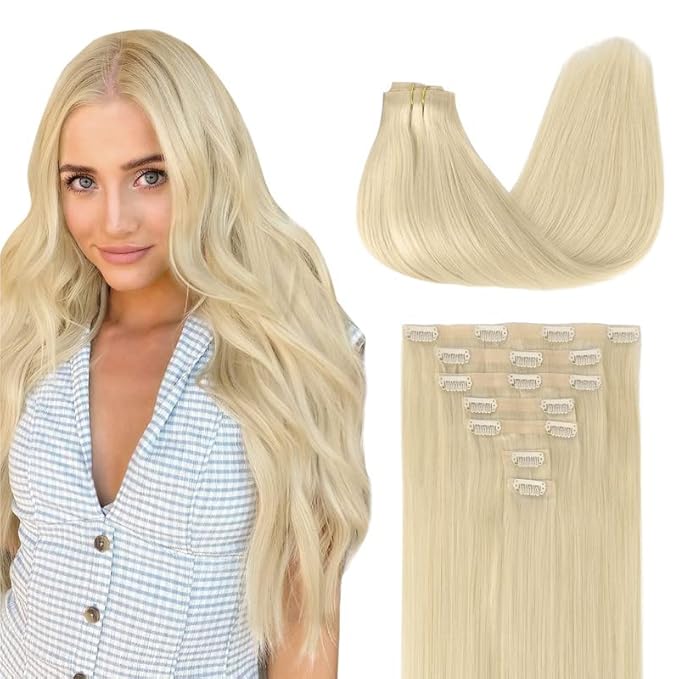 GOO GOO Clip in Hair Extensions Real Human Hair, Remy Human Hair Extensions Clip ins for Women, Natural Human Hair, 22inch 110g 7Pcs, 60A Platinum Blonde