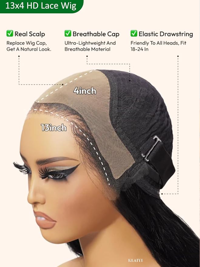 KLAIYI HD Real Scalp Wig 13x4 Lace Frontal Human Hair Wig Loose Body Wave with Face Framing Curtain Bangs Pre Everything Glueless 3S Wear and Go Precut Lace Pre Plucked Pre Bleached 180%Density 18Inch