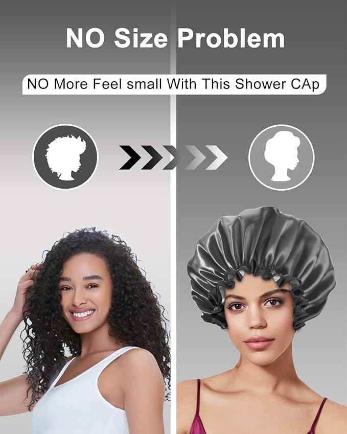 Aquior Shower Caps, Reusable Shower Cap for Women, Double Layer Waterproof Hair Cap, Large Size for All Hair Lengths,for Girls Spa Home Salon Use (Black)
