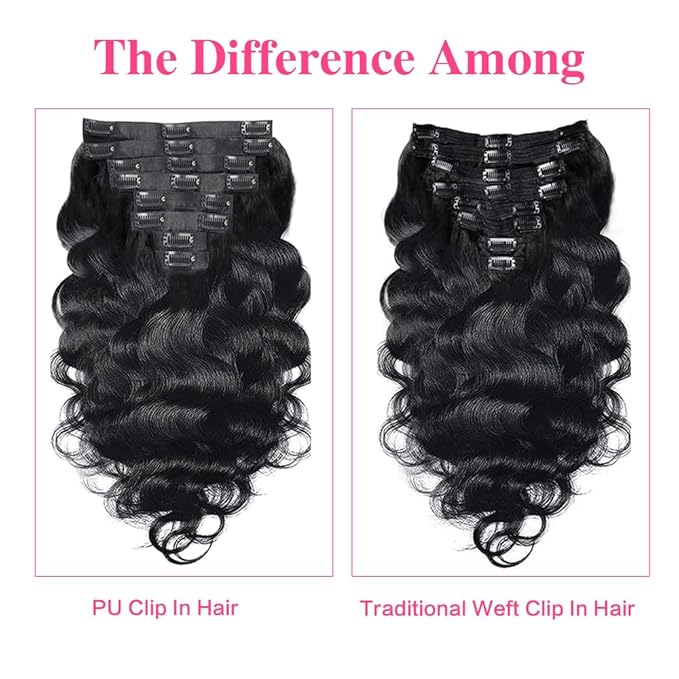 Body Wave Seamless Clip In Hair Extensions Real Human Hair Clip Ins 100% Unprocessed Human Hair Extensions 8pcs with 18Clips Per Set 120g(24inch,Natural Black)