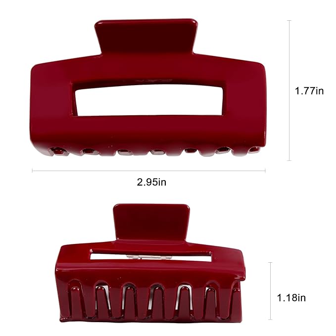 Jayongnee Hair Claw Clips - 4Pcs Medium Clips for Thick or Thin Hair - Square Claw for Women - Rectangle Hair Clips Nonslip Acrylic Hair Accessories for Girls (red,black,cream,amber)