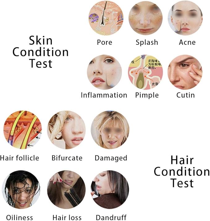 Skin Hair Analyser,5 in 50X/200xLens LCD Digital Microscope Rechargeable Portable Scalp Detector Scanner Professional Scalp Hair Follicle Oil Moisture Magnifying Detector Skin Pigment Tester,US
