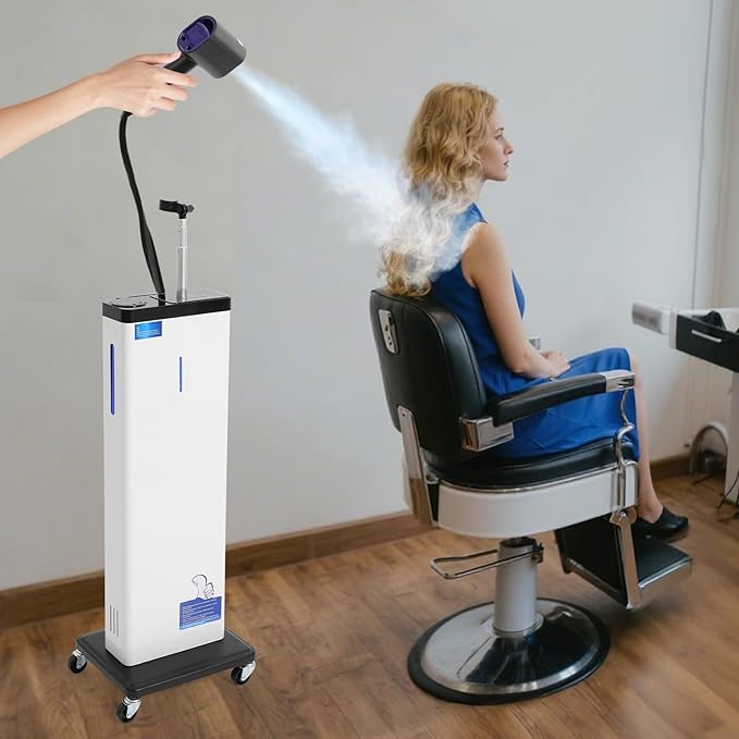 Nano Hair Steamer, 1300W Vertical Beauty Salon Hair Dryers Professional Micro-Mist Nano Hair Steamer 9-Gear Adjustable for Hair Care Hair Repair Salon Spa Equipment (White)