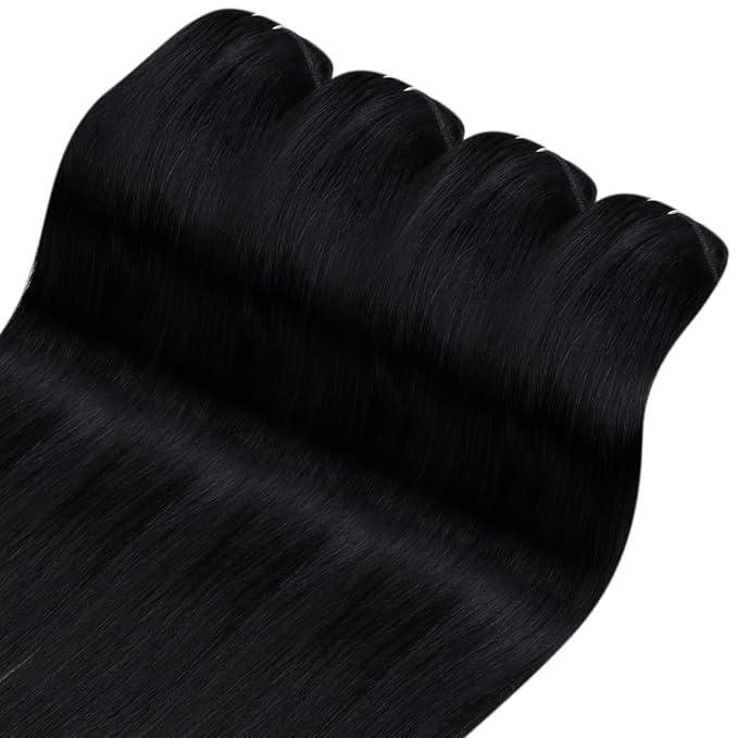 YoungSee 150G Human Hair Clip in Extensions Jet Black Clip in Human Hair Extensions Jet Black Clip on Hair Extension Real Hair Full Head Long Hair Extension Clip ins for Women 22Inch 7Pcs