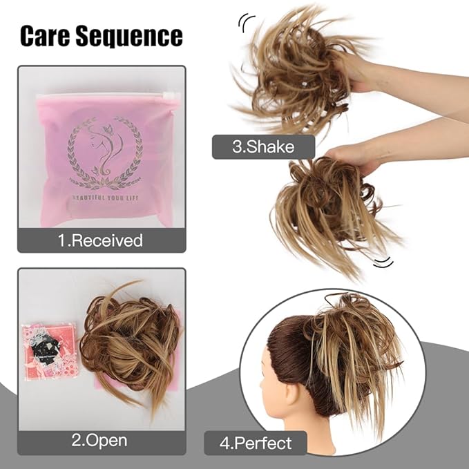 HMD Tousled Updo Messy Bun Hair Piece Hair Extension Ponytail With Elastic Rubber Band Updo Bun Synthetic Hairpieces for Women