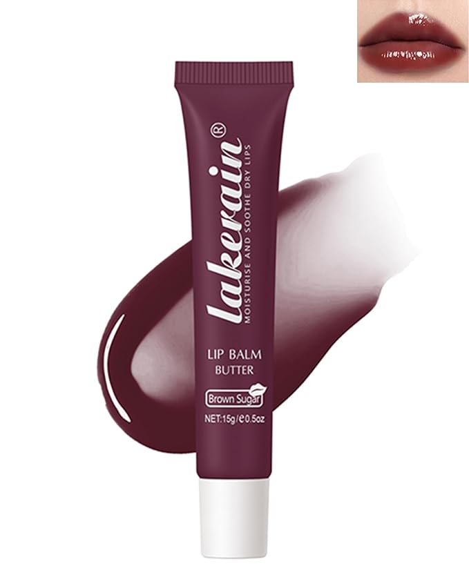 Lip Butter Balm Brown Sugar, Hydrating Tinted Butter Lip Gloss,Clear Lip Mask Lip Care Moisturizer,Smooth Lip Treatment, Non-Sticky Jelly Glow Reviver Fat Lip Oil,Thanksgiving Makeup Gift for Women-03