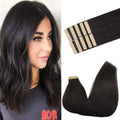 GOO GOO Tape in Hair Extensions Human Hair, 1B Natural black, 16inch 25g 10pcs, Skin Weft Seamless Invisible, Silky Straight with Thick Ends, Remy Human Hair