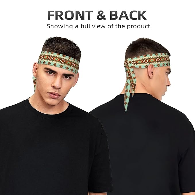 Men Women Fashion Sports Sweat Band Hair Accessories for Sports Workout Shower, Long Multifunction Ethnic Geometric Pattern Mexican Tribal Head Ribbon Headwear
