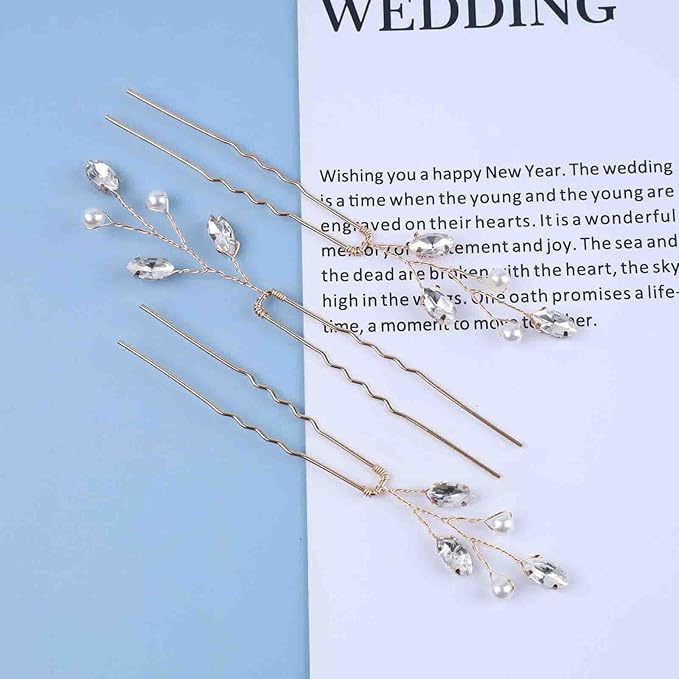 3 Pieces Pearl Crystal Bridal Hairpins Gold rhinestone wedding hairpins headpiece Tiny Pearl Hair Pins Decorative Prom Accessory for Women Wedding Hairstyles