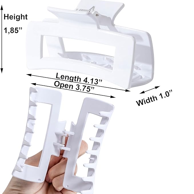 Solid White Large Hair Claw Clips for Thick/Fine/Thin Hair,Strong holding teeth interlocking Women Jaw Clips for Hair 3 Count In set(White)