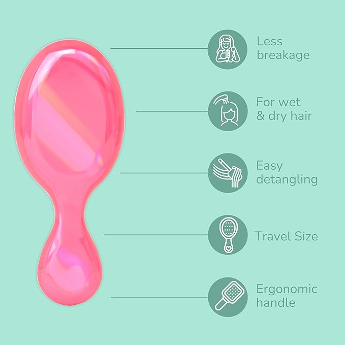 Wet Brush Mini Detangler Hair Brush for Gentle Knot Removal, Compact Travel Size, Soft Bristles for Pain-Free Detangling, Less Breakage, Works on All Hair Types, Limited Edition, Prismatic Glow Pink