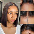 Wear and Go Glueless Bob Wig, 10 Inch, 180% Density, Human Hair, Natural Black, No Shedding, No Tangle, Adjustable Elastic Cap
