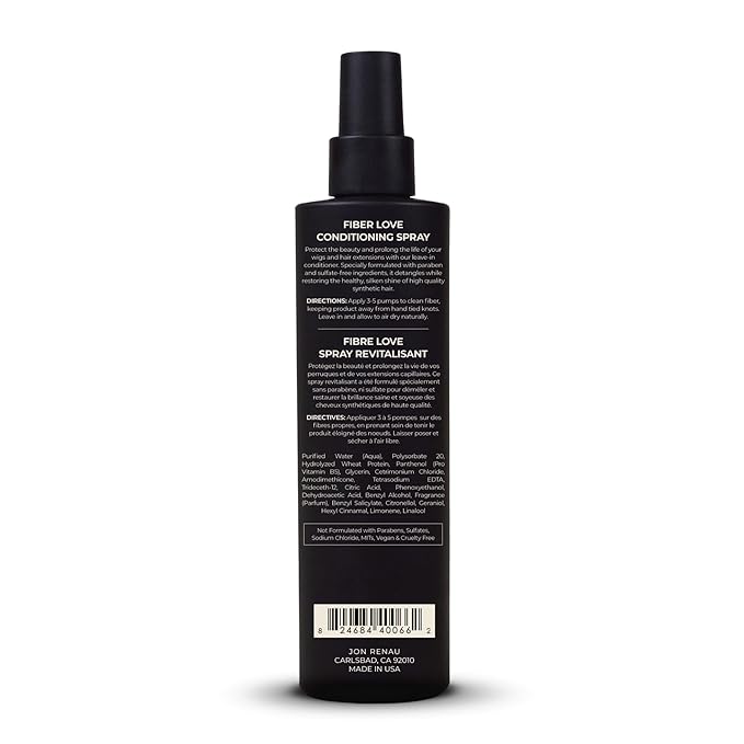 Jon Renau Fiber Love Synthetic Conditioning Spray, Leave In Conditioner for Wigs & Hair Extensions, Detangler Spray for Synthetic Hair, Paraben and Sulfate Free Wig Care, 8.5 oz