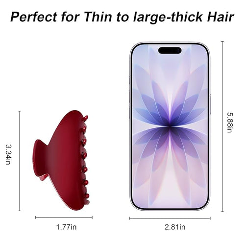 4Pcs Large Acrylic Hair Claw Clips for Women Girls - Cute Cherry Red Claw Clips for Thick Hair, Strong Grip Non-Slip Barrettes Clips