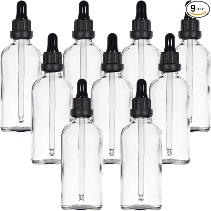 YIZHAO Clear Glass Dropper Bottle 4oz, Tincture Bottles with Glass Dropper, for Essential Oils, Aromatherapy, Cosmetic, Laboratory, Pharmacy, Liquids, Travel –9 Pcs