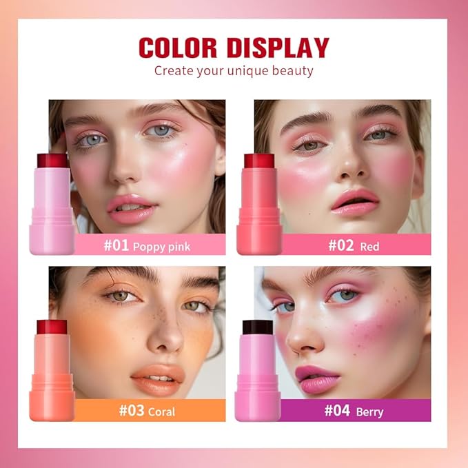 Multi-Use Cooling Water Jelly Blush/Lip Tint & Eye Shadow - Sheer Stain withBuildable Watercolor Finish - Long-Lasting Moisture - 1,000+ Swipes Per Stick - Jelly Texture for Lip & Cheek (Berry)