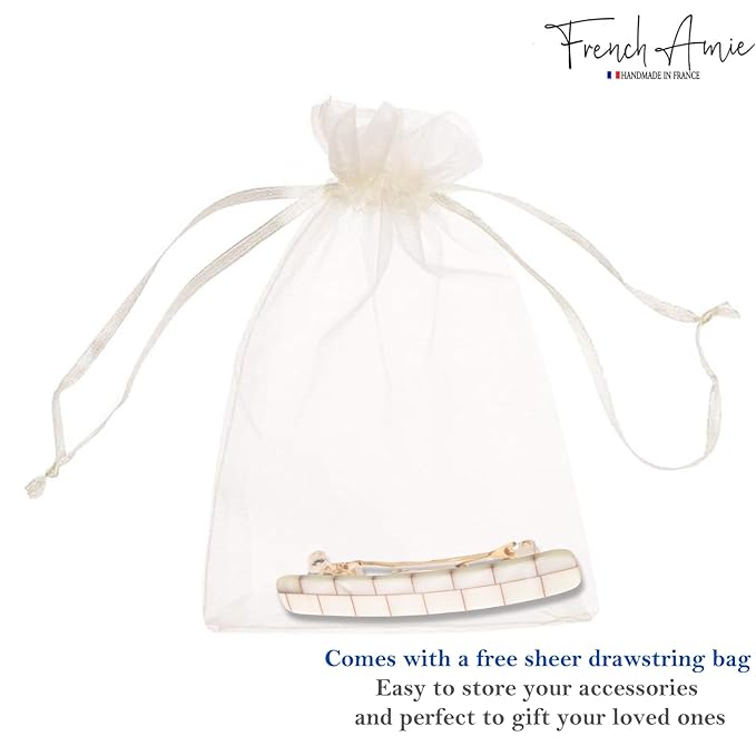 French Amie Small 2 1/4 inch Celluloid Handmade Hair Barrette No Slip Grip Durable Styling Women Hair Accessories Hair Clip for Girls, Made in France(Ivory Brick)