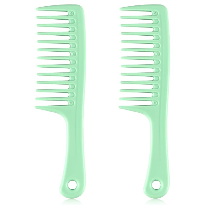 HYOUJIN Two Set Large Wide Tooth Comb - Detangling Wet or Dry Hair, Shower Comb for Women, Men, Curly, Long Hair, Green