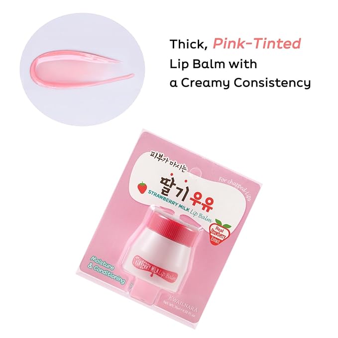 WELCOS Kwailnara Milk Lip Balm | Moisturizing, Soothing, Nourishing with Milk and Royal Jelly Extract | Korean Lip Care | 10 ml / 0.33 Fl. oz | Strawberry