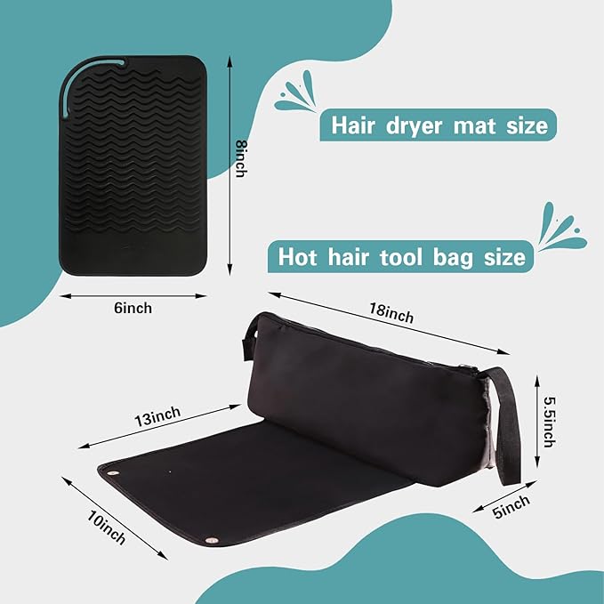 Hair Tools Travel Bag and Heat Resistant Mat，Set of 2, Women Essentials Storage Pouch for Curling Iron Straightener Flat Iron Hair Dryer
