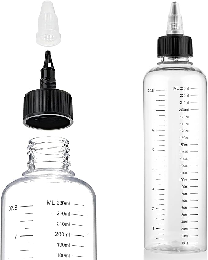4 Pack Applicator Bottle for Hair, 8.5oz Soft Squeeze Empty Oil Dispenser Hair Color Applicator Root Hair Dye PET Plastic Refillable Bottles for Salon Sylist with Graduated Scale and Twist Top