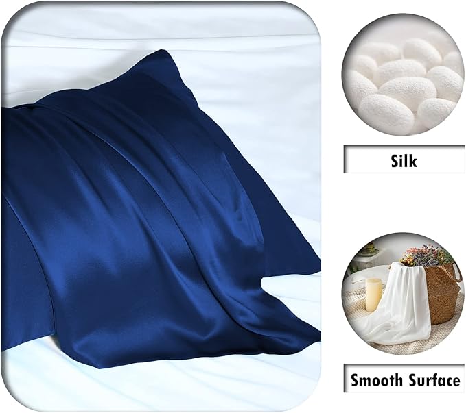 Silk Pillowcase for Hair and Skin,Soft,Breathable and Sliky 100% Queen Silk Pillow Case Set of 2,Both Sides Natural Mulberry Silk Pillowcases with Hidden Zipper(Queen Size 20"X 30",2pcs)
