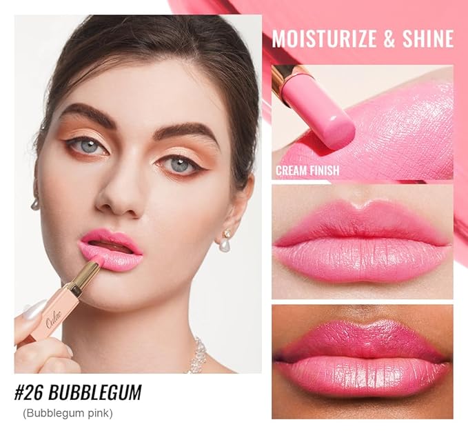 Oulac Shine Pink Lipstick for Women, 2 in 1 Glossy Light Pink Tinted Lip Balm, Hydrating Lipstick for Dry Lips, Moisture Shine Juicy Finish Vegan 2.2g/0.07oz (26)