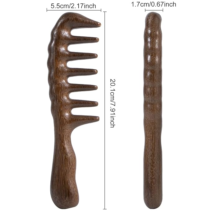 Wooden Wide Tooth Comb, 2 Pack Large Thicken Natural Sandalwood Hair Combs for Curls, Women and Men, Detangles Long Thick Wet or Dry Hair, Head Scalp Massager, Anti-static (Golden Sandalwood)