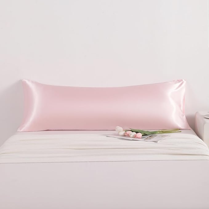 NTBAY Satin Body Pillowcase for Hair and Skin, Luxurious and Silky Pillow case with Envelope Closure, 20x54 Inches, Light Pink