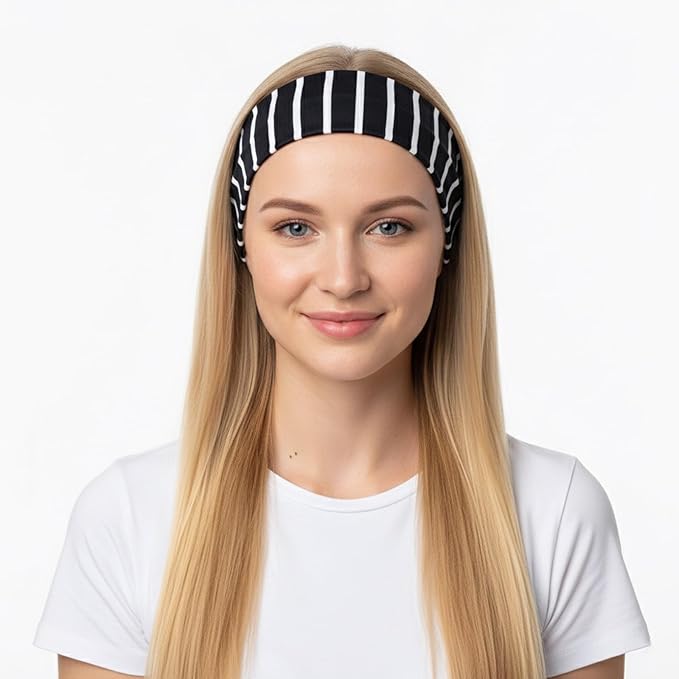 4PACK Striped Headband For Women Elastic Stretchy Wide Hairbands For Yoga Hair Wraps