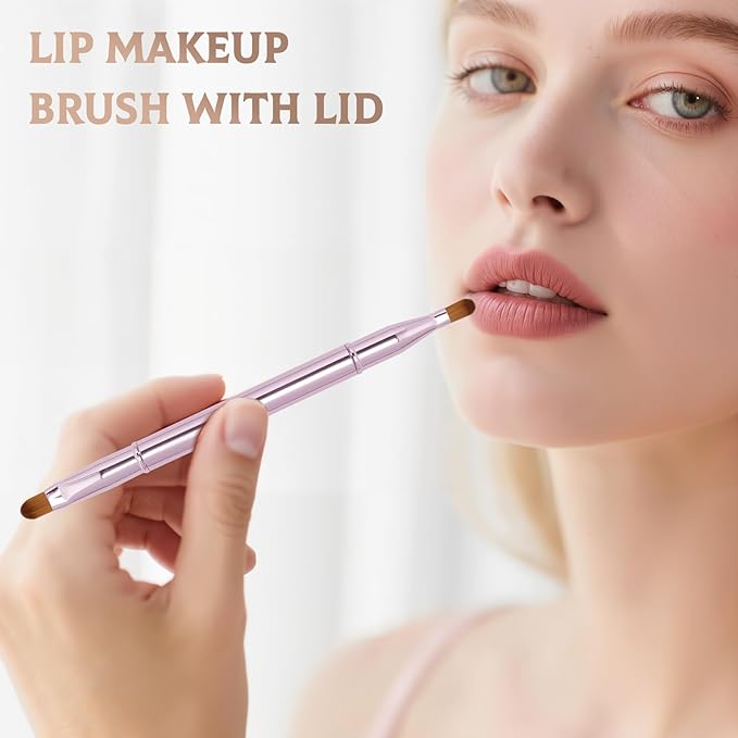 Unaone 2 Pack Lip Brush for Lipstick, Dual-Ended Lip Makeup Brush with Lid, Lipstick Brush for Lip Gloss