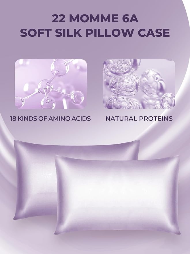 Mulberry Silk Pillowcase for Hair and Skin, SGMSILK 22 Momme Natural Silk Pillow Cases with Zipper, 6A Soft and Smooth Single Sided Pure Silk Pillow Cover (Light Purple, Queen 20"x30")