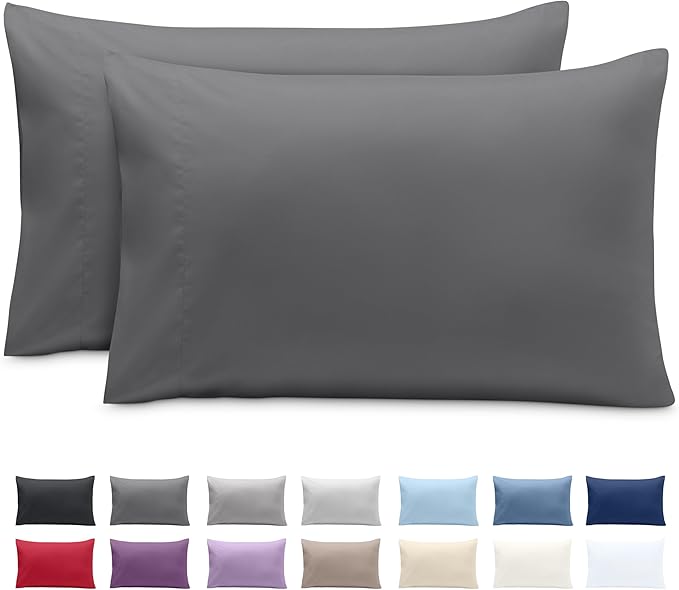 Bare Home Microfiber Pillow Cases - King 20x40 - Cooling Pillowcases - Double Brushed - Easy Care - Envelope Closure (King Pillowcase Set of 2, Grey)