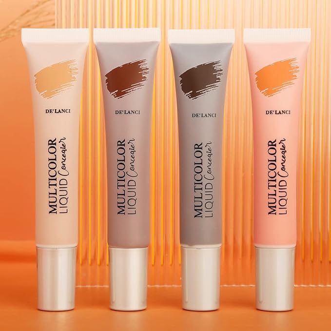 Liquid Concealer Makeup 4Pcs,Corrector Foundation for Black Women Oily Dry Skin, Foundation Concealer in One Primer Face Makeup Full Coverage, Advanced Pore Minimizer, Lightweight All-Day Hold,0.67 oz