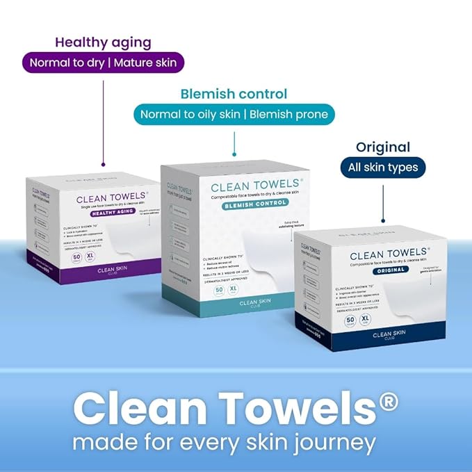 Clean Skin Club Clean Towels XL, 100% USDA Biobased Dermatologist Approved Face Towel, Disposable Clinically Tested Face Towelette, Facial Washcloth, Makeup Remover Dry Wipes, 100 ct, 2 pack