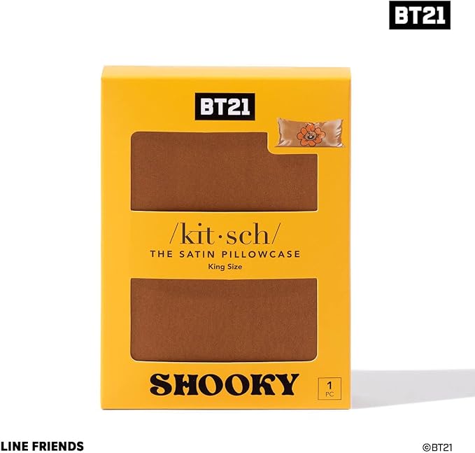 Kitsch x BT21 Satin Pillowcase with Zipper – Better Than Silk Pillowcase, Shooky Character & Funky Floral Print – Soft Cooling Toddler Bed Time Pillow Case for Hair & Skin – King Size 19x36
