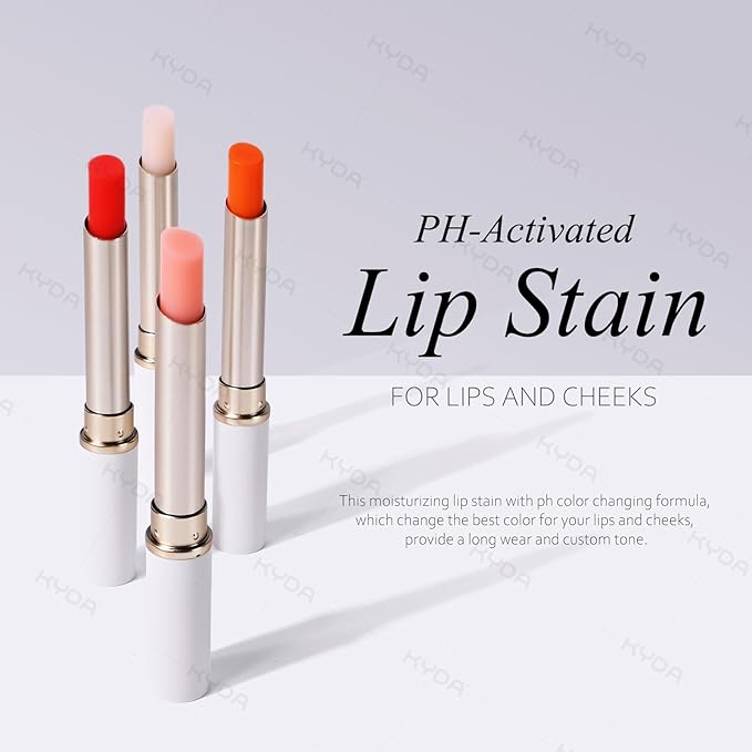 KYDA PH-Activated Lip and Cheek Stain, PH Color Changing Formula for Lasting Custom Lip Color, Keep Lips Soft and Moisturizing with Avocado Oil, Multiuse Color Balm, WHITE
