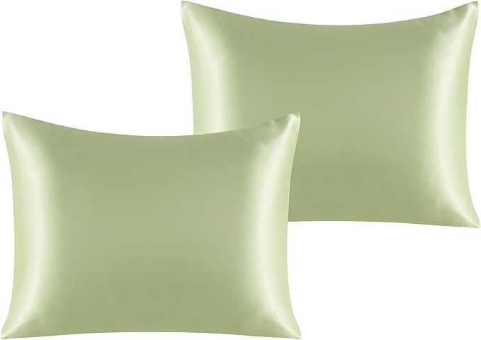 NTBAY 2 Pack Satin Standard Pillowcases for Hair and Skin, Luxurious and Silky Pillow Cases with Envelope Closure, 20x26 Inches, Sage Green