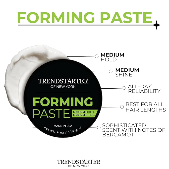 TRENDSTARTER - FORMING PASTE (4oz) - Medium Hold - Medium Shine - Lightweight Water-Based Hair Cream - Premium All-Day Hold Hair Styling Product - Flake-Free Hair Paste for All Hair Types