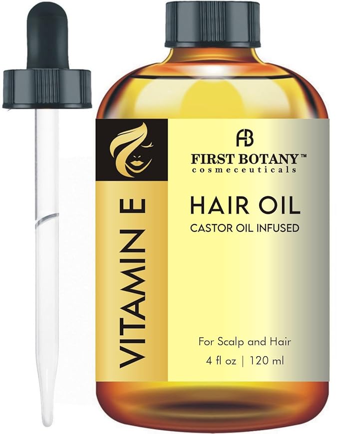 First Botany Vitamin E Castor Oil Encourages Hair Growth, Scalp & Hair Strengthening Serum, Nourishing Treatment for Split Ends, Dry Scalp, Safe for All Hair Types, 4 fl oz