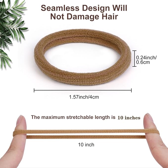 Pimoys 50 Pcs Elastic Hair Ties, Thick Seamless Hair Bands No Damage Soft Ponytail Holders Hair Accessories for Girls Women, Neutral