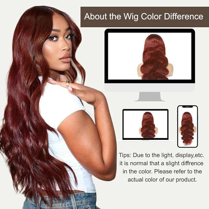 BVH 30 Inch Reddish Brown 13x6 Lace Front Wigs Human Hair Body Wave Wigs Human Hair 200 Density Hd Lace Frontal Wigs M Hairline 33# Brown Wigs (13x6 Reddish Brown Lace Front Wigs Human Hair, 30 Inch)