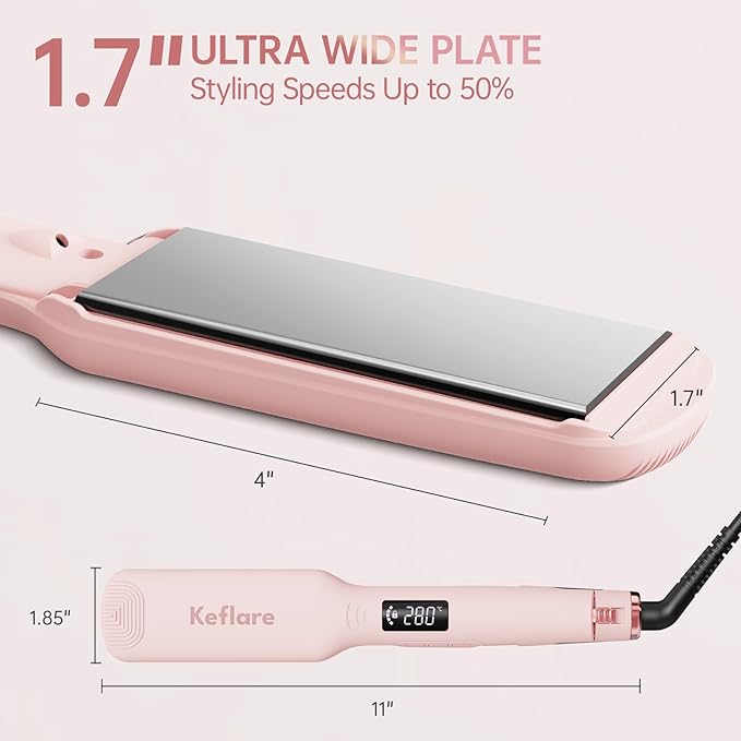 1.7-inch Hair Straightener, Fast-Heating Flat Iron with 7 Adjustable Temperature Settings and Dual Voltage Auto-Adjustment, Suitable for Home and Global Travel