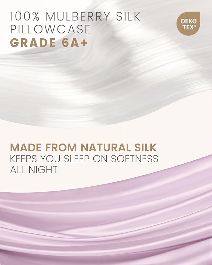 THXSILK Mulberry Silk Pillowcase for Hair and Skin, 100% Mulberry Silk Bed Pillowcase, Hypoallergenic Soft Breathable Silk Pillow Case with Hidden Zipper, King Pillow Case 20"x36", Light Purple
