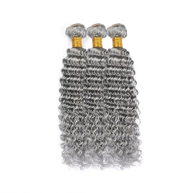 Grey Bundles Human Hair Silver Deep Wave Bundle Niegmeag Brazilian Virgin Remy Hair 3 Bundles 24 26 28 Inch Double Weft Soft And Silky Gray Deep Wave Bundle