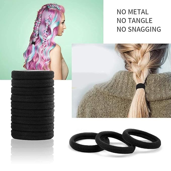 100PCS Black Hair Ties for Women, Seamless Cotton Hair Bands, No Crease No Damage Hair Tie for Thick Thin Hair, Soft Ponytail Holders Hair Accessories for Girls, Chirstmas Gifts