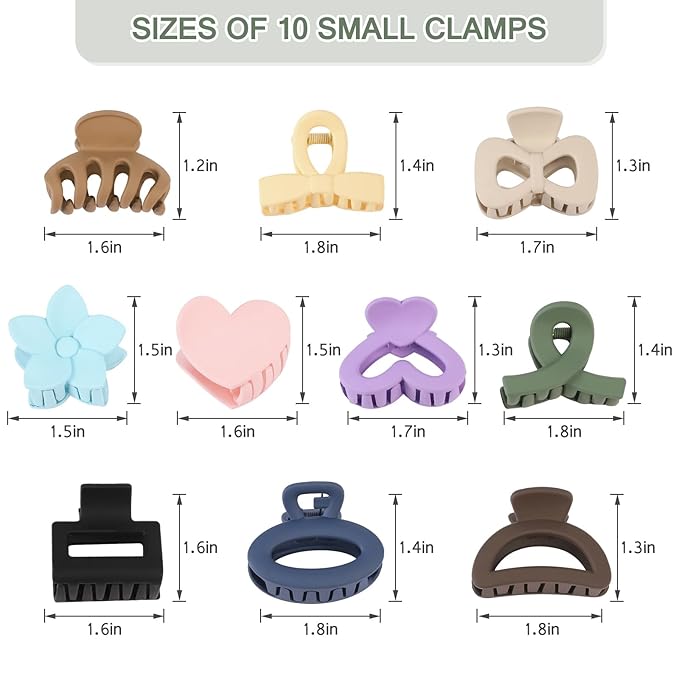 10 Pack Mini Hair Clips 1.5 Inch Small Claw Clips for Women Girls 10 Styles Nonslip Matte Hair Accessories